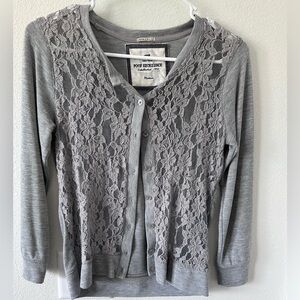 Poof Excellence Gray Lace Cardigan Sweater